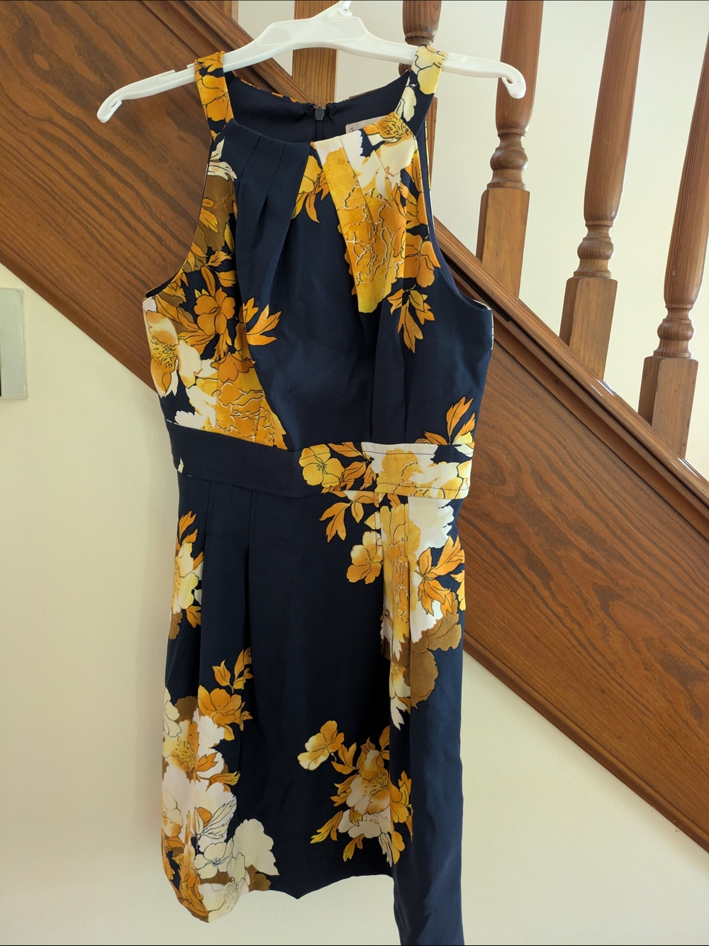 dressbarn Navy Floral Fit-and-Flare Mini Dress with Yellow and White Flowers